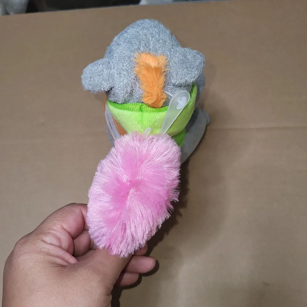 Gray Squierl Dog Toy with Green Pumpkin Shirt